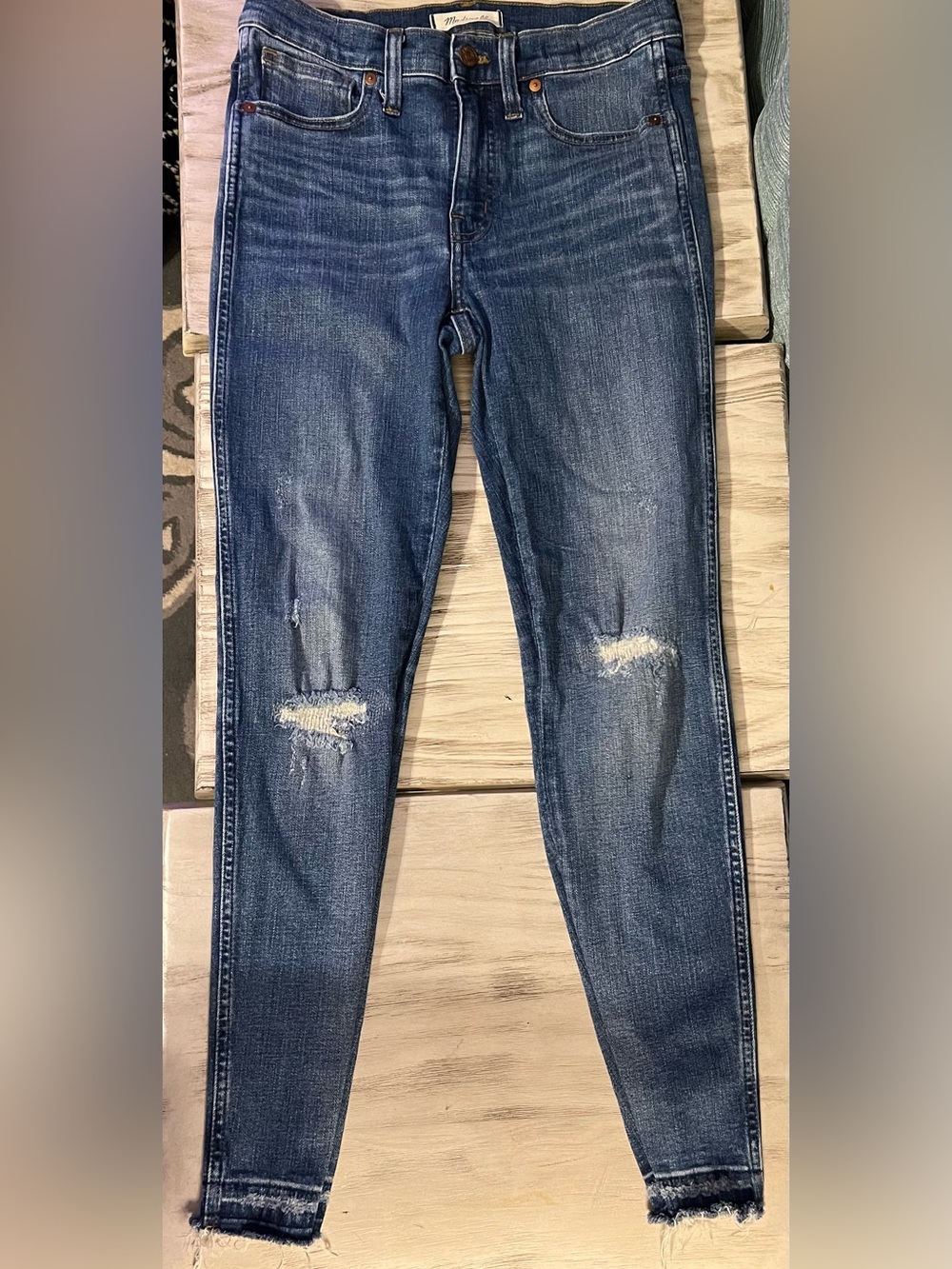 Madewell 9” High Rise Skinny Jeans Distressed Raw Hem Women’s 28